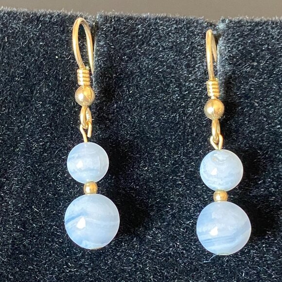 Jewelry - Vintage Blue Lace Agate Dangle Earrings